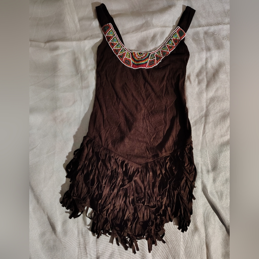 Dreamgirl Native American Indian Costume Sz Small Brown Velvet Fringe Zip Close